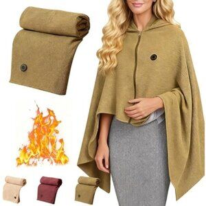 Portable Cordless Heated Shawl, Rechargeable Electric Warming Wrap with 3 Heat S